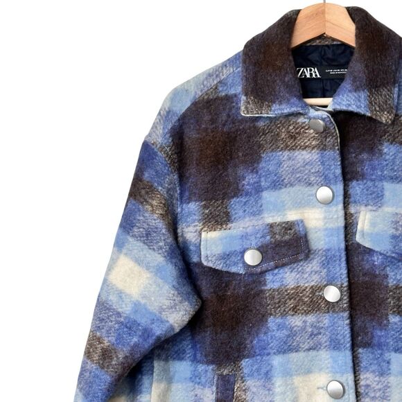 Zara Women’s Plaid Premium wool blend Overshirt size XS - Picture 9 of 14